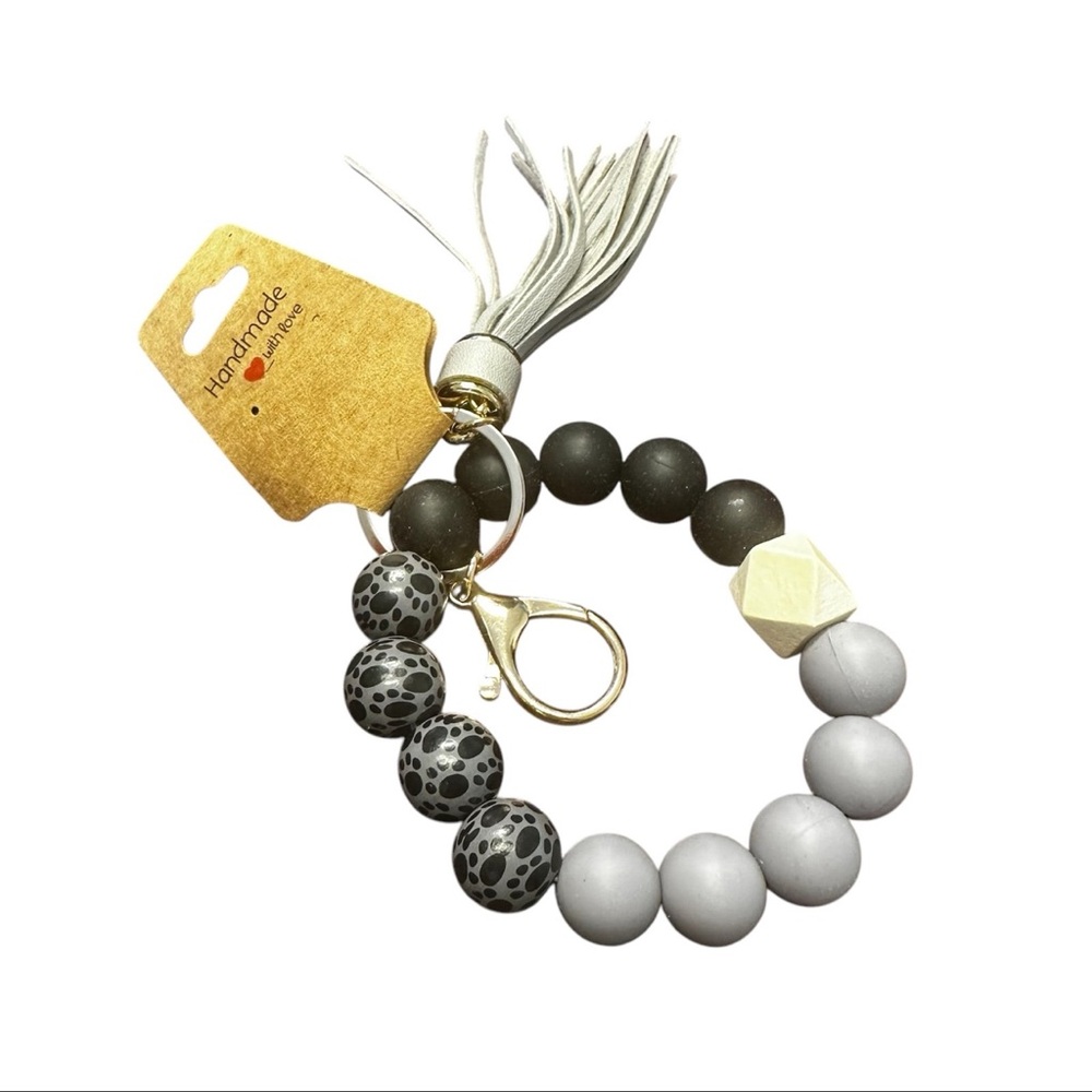 Gray and Black Beaded Keychain Bracelet